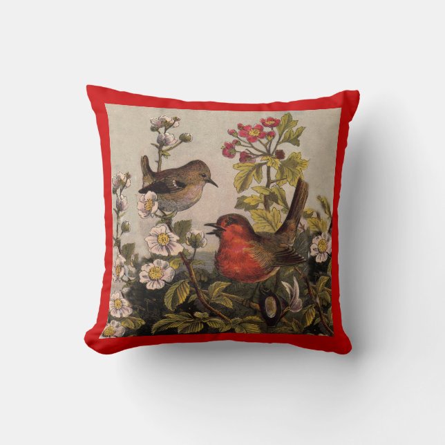 Spring Robin Birds Red Birding Cushion (Front)