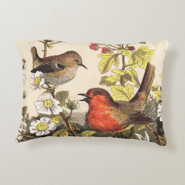 Spring Robin Birds Red Birding Decorative Cushion (Back)