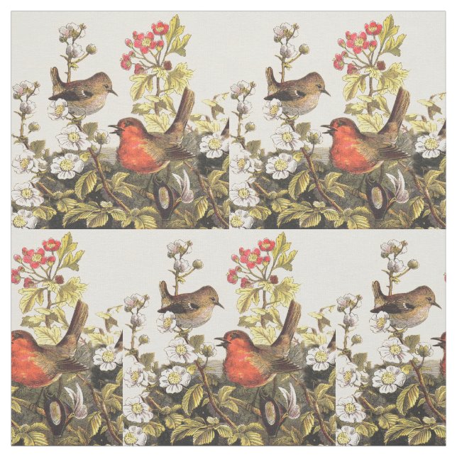 Spring Robin Birds Red Birding Fabric (Swatch)