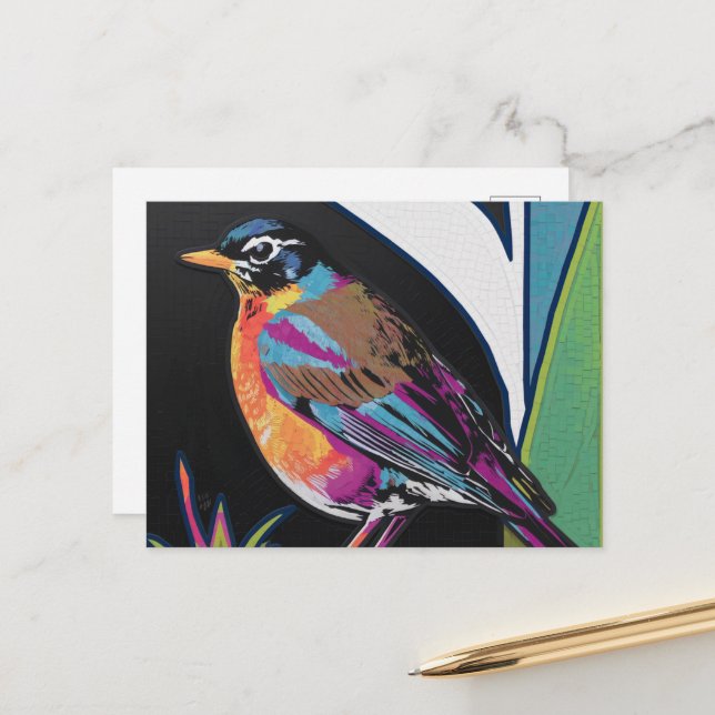 Spring Robin Collage Postcard (Front/Back In Situ)