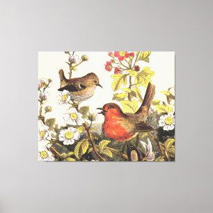 Spring Robins Bird Vintage Canvas Print