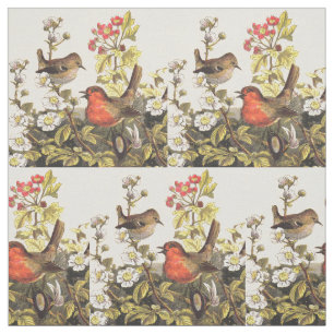 Spring Robins Bird Vintage Fabric