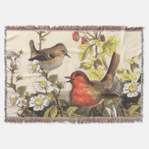 Spring Robins Bird Vintage Throw Blanket