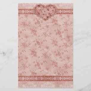 spring romance pink floral and lace heart stationery