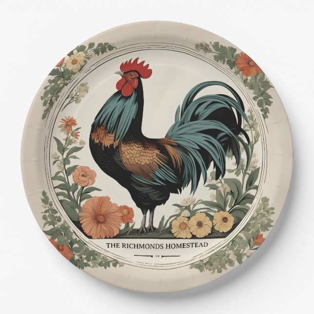 Spring Rooster Paper Plate (Front)