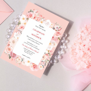 Spring Rose Blush Pink Frame Wedding Invitation