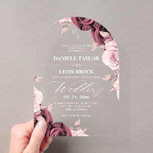 Spring Roses ⎮ Dusty Pink Mauve Floral Wedding Acrylic Invitations
