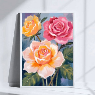 Spring Roses   Floral Watercolor Painting Flower Poster