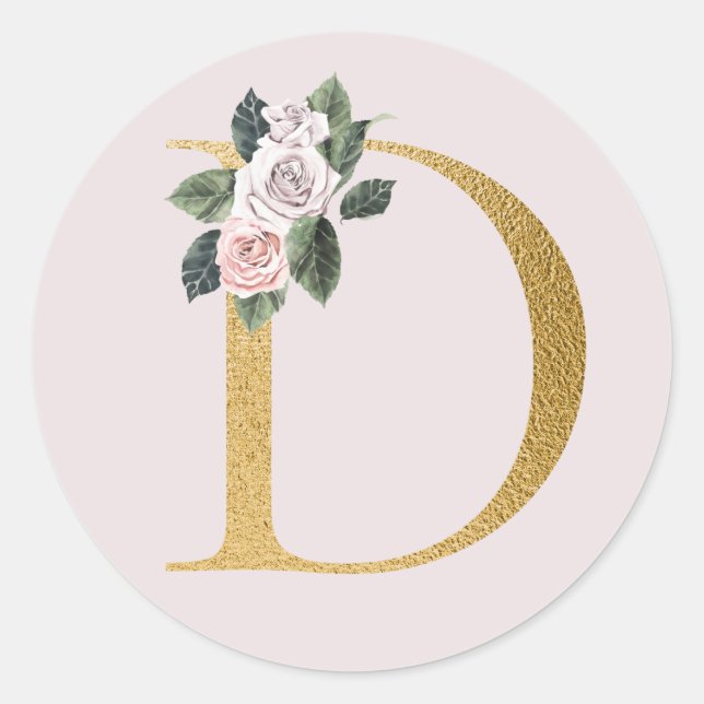 Spring roses gold initials sticker letter D (Front)