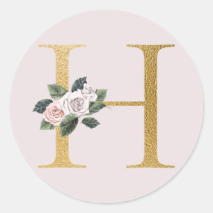 Spring roses gold initials sticker letter H