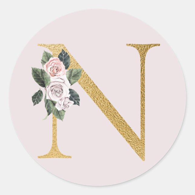 Spring roses gold initials sticker letter N (Front)