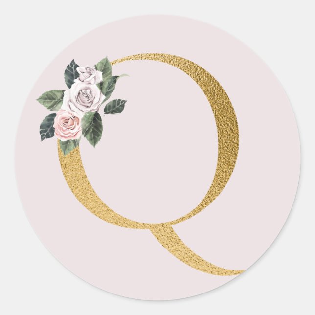 Spring roses gold initials sticker letter Q (Front)