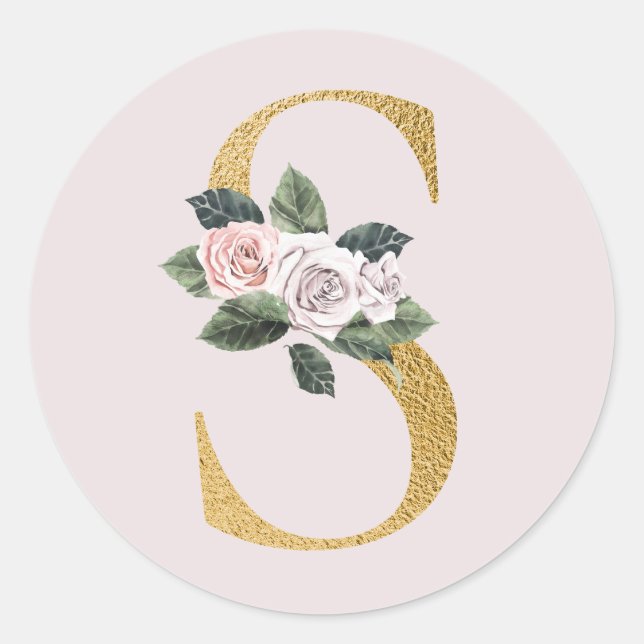 Spring roses gold initials sticker letter S (Front)