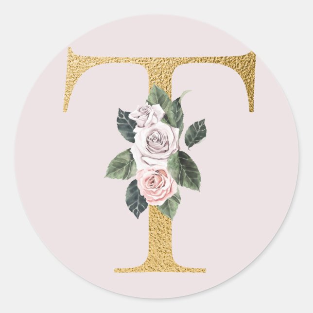 Spring roses gold initials sticker letter T (Front)