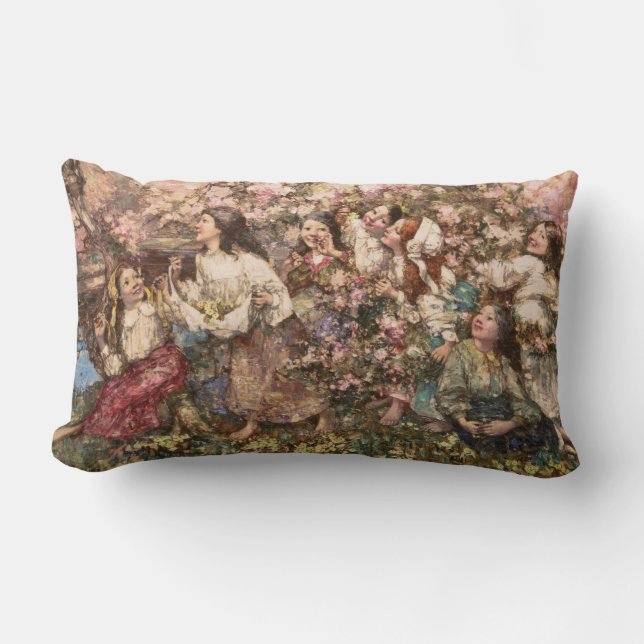 Spring Roundelay (by Edward Atkinson Hornel) Lumbar Cushion (Front)