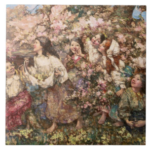 Spring Roundelay (by Edward Atkinson Hornel) Tile