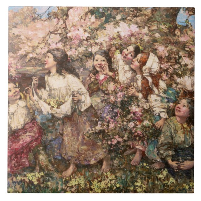 Spring Roundelay (by Edward Atkinson Hornel) Tile (Front)