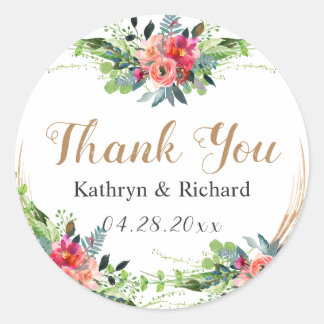 Spring Rustic Boho Blossom Flowers Thank You Classic Round Sticker