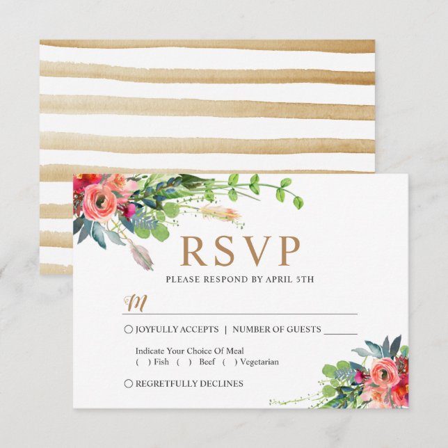 Spring Rustic Boho Floral Watercolor Wedding RSVP Card (Front/Back)