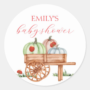 Spring Rustic Modern Pumpkin Labybug Baby Shower Classic Round Sticker