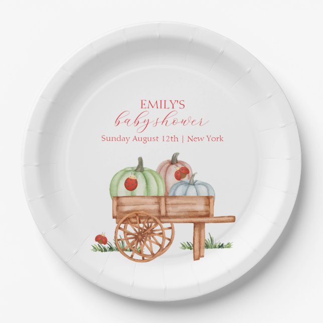 Spring Rustic Modern Pumpkin Labybug Baby Shower Paper Plate (Front)