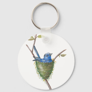 Spring’s Charm: Adorable Bird in a Nest  Key Ring