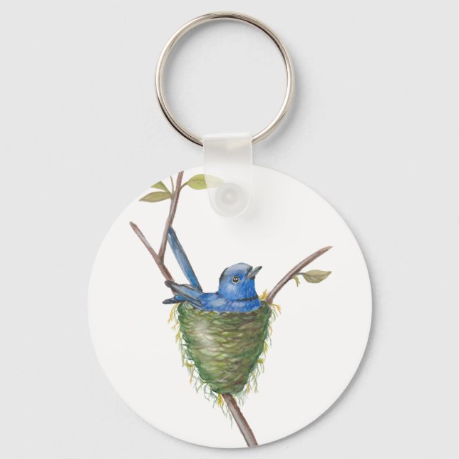 Spring’s Charm: Adorable Bird in a Nest  Key Ring (Front)