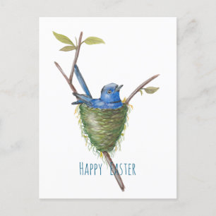 Spring’s Charm: Adorable Bird in a Nest Postcard