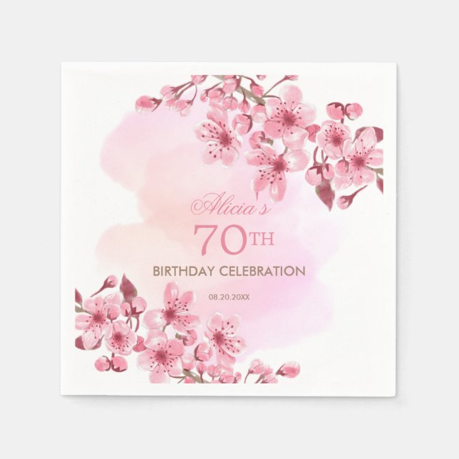 Spring Sakura Cherry Blossom Pink Cream Birthday Napkin (Front)