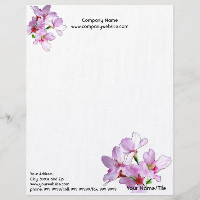 Spring Sakura/Pink Cherry Blossoms Custom Letterhead (Front)