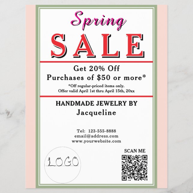 Spring Sale Blush Pink Sage Green BACKSIDE Heart Flyer (Front)