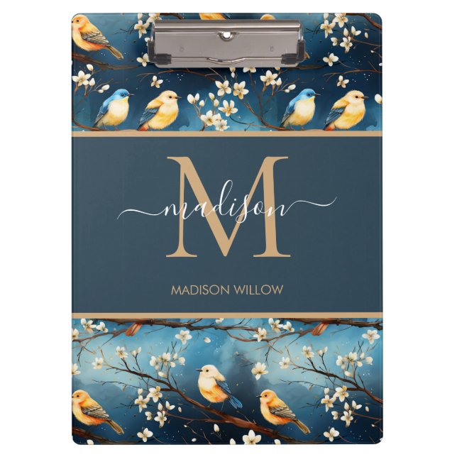 Spring Script Blossom Elegant Monogram Floral Clipboard (Front)