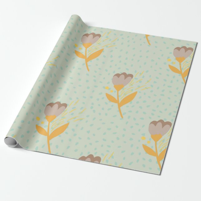 Spring seamless folk flower doodle pattern. Hand d Wrapping Paper (Unrolled)