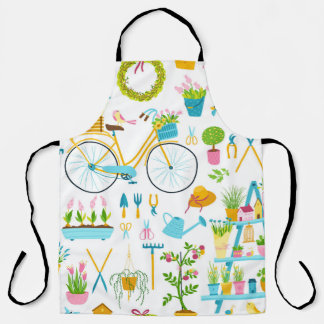 Spring seamless pattern in simple hand-drawn carto apron
