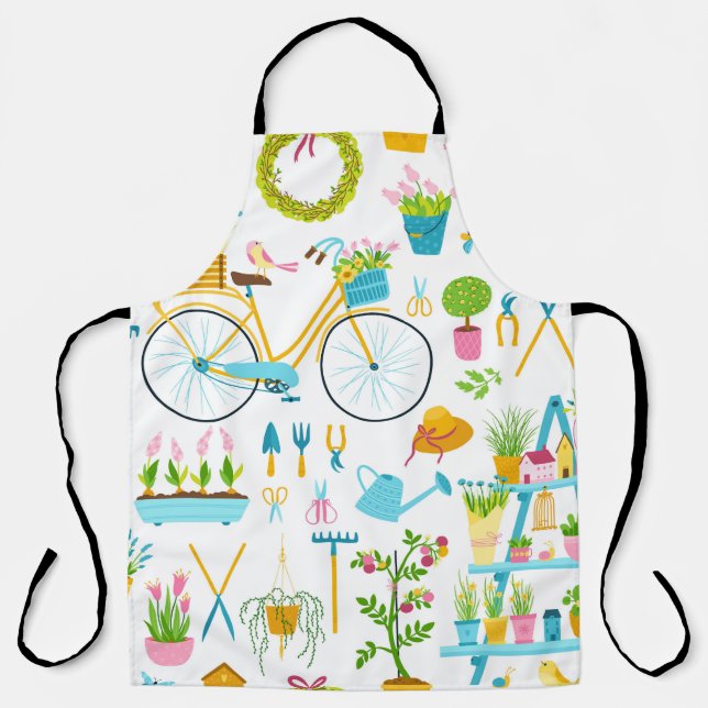 Spring seamless pattern in simple hand-drawn carto apron (Front)