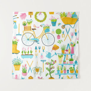 Spring seamless pattern in simple hand-drawn carto tapestry