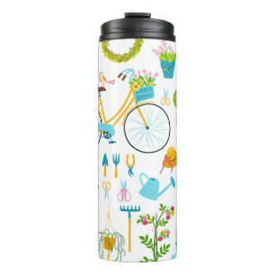Spring seamless pattern in simple hand-drawn carto thermal tumbler