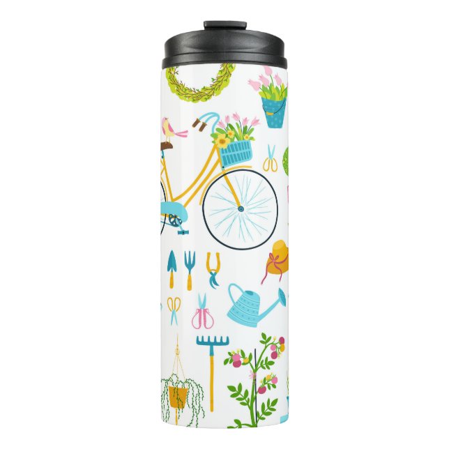 Spring seamless pattern in simple hand-drawn carto thermal tumbler (Front)