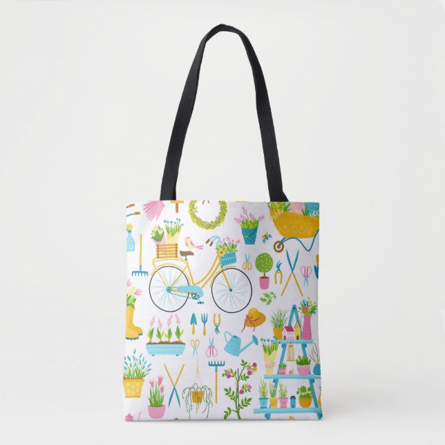 Spring seamless pattern in simple hand-drawn carto tote bag (Front)