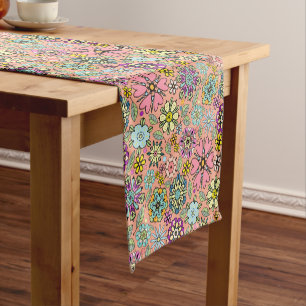 Spring Season Retro Flower Colors Seamless Pattern Short Table Runner