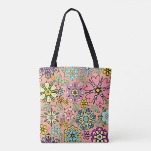 Spring Season Retro Flower Colors Seamless Pattern Tote Bag