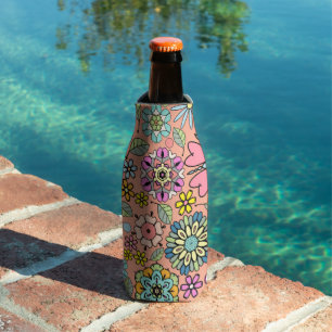 Spring Season Retro Flower Colours Seamless Patter Bottle Cooler