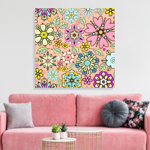 Spring Season Retro Flower Colours Seamless Patter Canvas Print