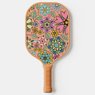 Spring Season Retro Flower Colours Seamless Patter Pickleball Paddle