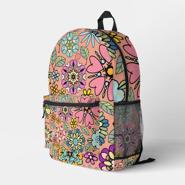 Spring Season Retro Flower Colours Seamless Patter Printed Backpack (Back Corner Right)