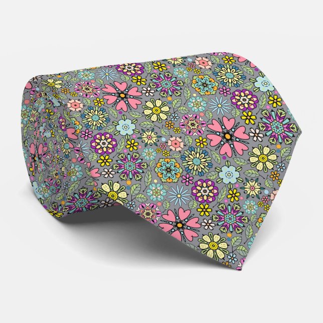 Spring Season Retro Flower Colours Seamless Patter Tie (Rolled)