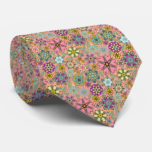 Spring Season Retro Flower Colours Seamless Patter Tie