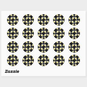 Spring Serenade: Yellow Frangipanis On Black, Classic Round Sticker