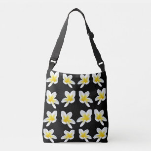 Spring Serenade: Yellow Frangipanis On Black, Crossbody Bag