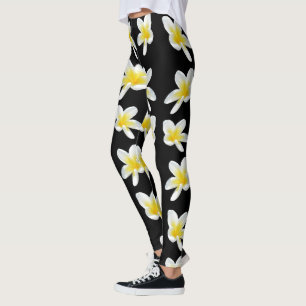 Spring Serenade: Yellow Frangipanis On Black, Leggings